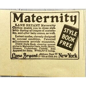 Lane Bryant Maternity Clothes "Free Style Book" Vintage Print Ad 1926